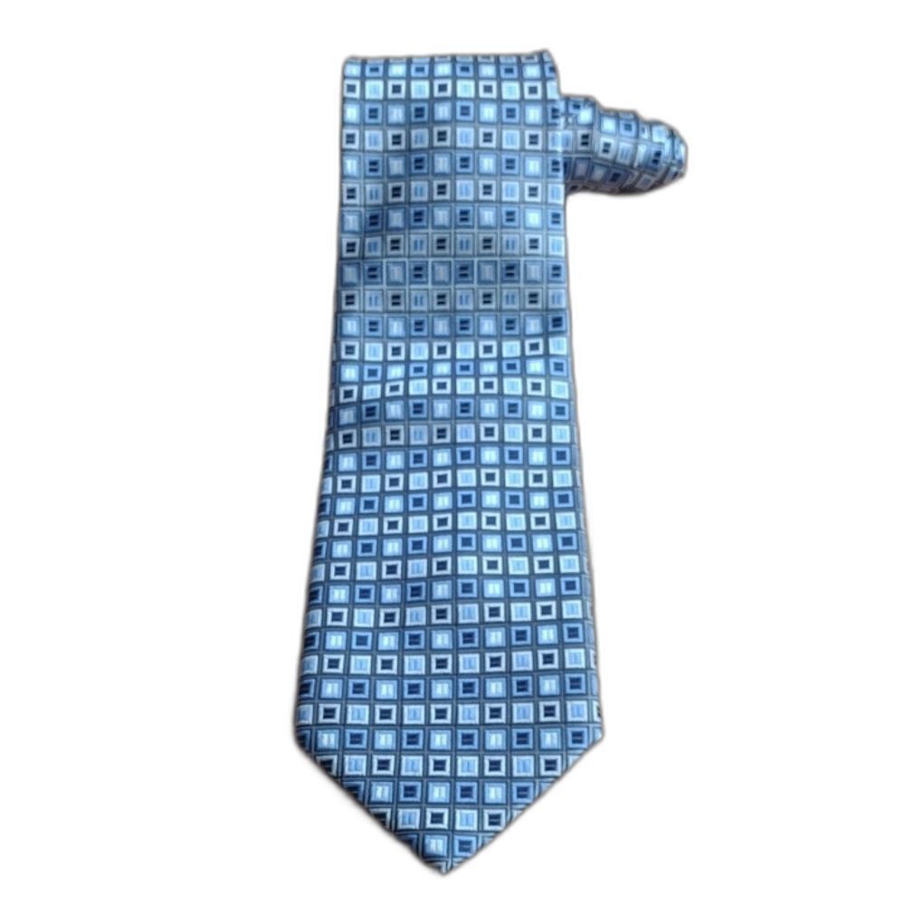 Campia Moda Blue White Geometric Squares and Rectangles 100% Silk Tie